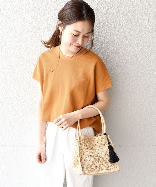 liflattie ships（リフラティ シップス）の「liflattie ships:ワッフル2WAYフレンチスリーブ◇（Tシャツ/カットソー・レディース・オフホワイト/ブラック/ベージュ/オレンジ/グリーン・SMALL/MEDIUM）」の5枚目の写真