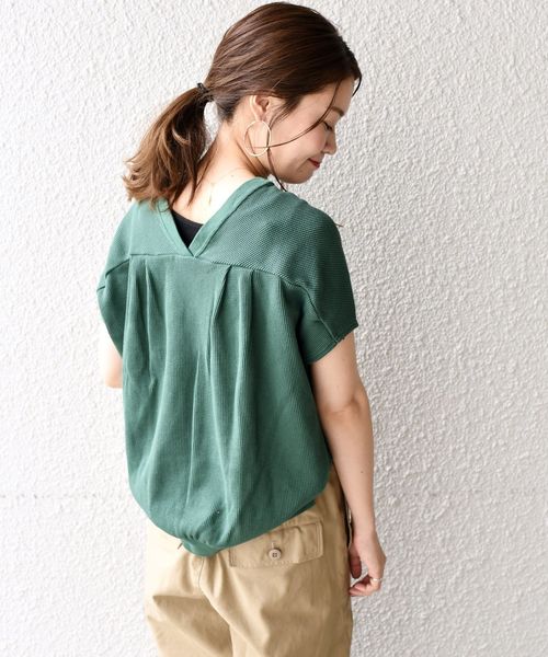 liflattie ships（リフラティ シップス）の「liflattie ships:ワッフル2WAYフレンチスリーブ◇（Tシャツ/カットソー・レディース・オフホワイト/ブラック/ベージュ/オレンジ/グリーン・SMALL/MEDIUM）」の4枚目の写真