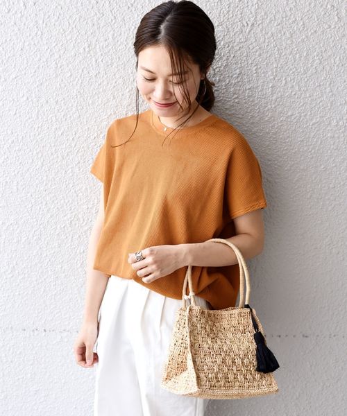 liflattie ships（リフラティ シップス）の「liflattie ships:ワッフル2WAYフレンチスリーブ◇（Tシャツ/カットソー・レディース・オフホワイト/ブラック/ベージュ/オレンジ/グリーン・SMALL/MEDIUM）」の11枚目の写真