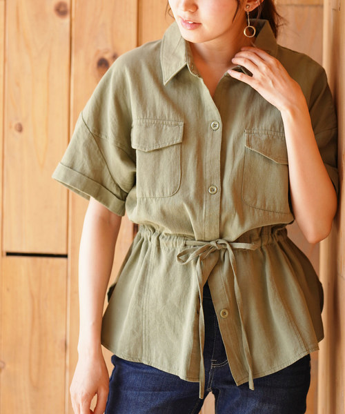 rps(アールピーエス)の「半袖ミリタリーシャツ(シャツ/ブラウス・レディース・アイボリー/ブラウン/ベージュ/カーキ・M)」の4枚目の写真