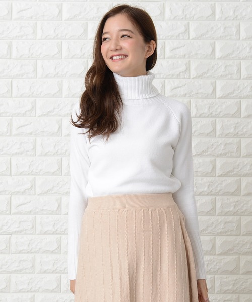 セール】リブ袖タートルネックニットセーター（ニット/セーター