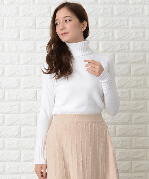 セール】リブ袖タートルネックニットセーター（ニット/セーター