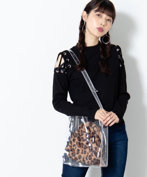 WEGO（ウィゴー）の「WEGO/【2点セット】ファー巾着付きクリアポシェット（ショルダーバッグ・レディース・ホワイト系その他/ブラック・FREE）」の10枚目の写真