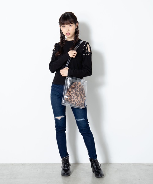 WEGO（ウィゴー）の「WEGO/【2点セット】ファー巾着付きクリアポシェット（ショルダーバッグ・レディース・ホワイト系その他/ブラック・FREE）」の6枚目の写真