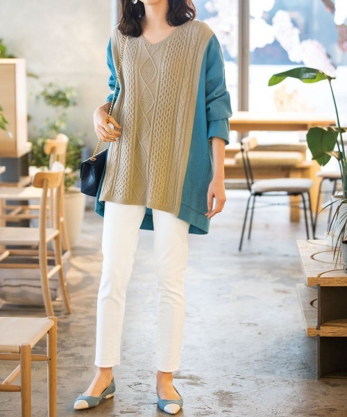 RANAN（ラナン）の「裾カットオフデザインスキニーデニム（デニムパンツ・レディース・オフホワイト/インディゴブルー/グレー・61/64/67/70/73）」の10枚目の写真