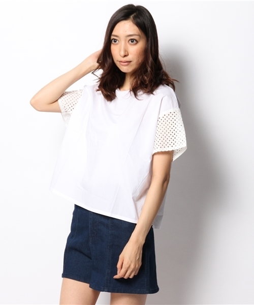 CIAOPANIC（チャオパニック）の「【Ciaopanic】袖レーストップス（シャツ/ブラウス・レディース・ホワイト/ブラック・FREE）」の2枚目の写真