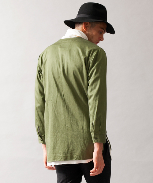 MONKEY TIME（モンキータイム）の「MT C/LYCL ノーカラー ユーティリティー シャツ ◆（シャツ/ブラウス・メンズ・オリーブ・MEDIUM/X-LARGE/LARGE/SMALL）」の7枚目の写真