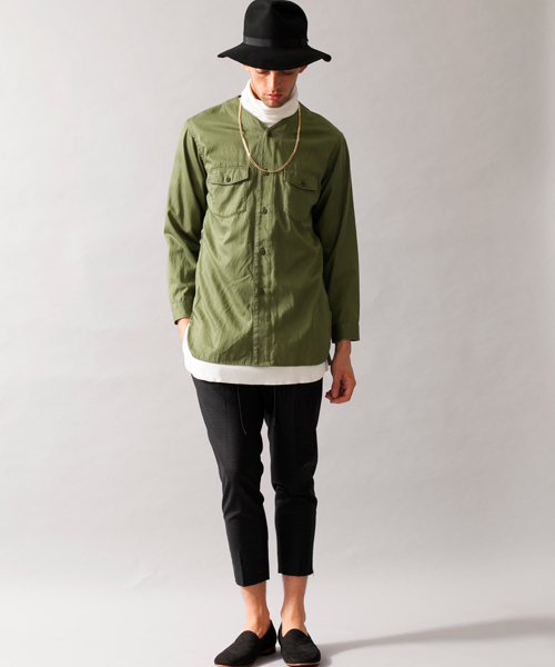 MONKEY TIME（モンキータイム）の「MT C/LYCL ノーカラー ユーティリティー シャツ ◆（シャツ/ブラウス・メンズ・オリーブ・MEDIUM/X-LARGE/LARGE/SMALL）」の8枚目の写真