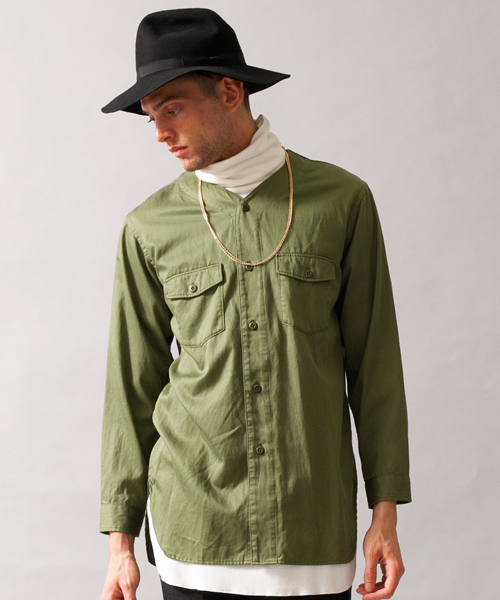 MONKEY TIME（モンキータイム）の「MT C/LYCL ノーカラー ユーティリティー シャツ ◆（シャツ/ブラウス・メンズ・オリーブ・MEDIUM/X-LARGE/LARGE/SMALL）」の11枚目の写真