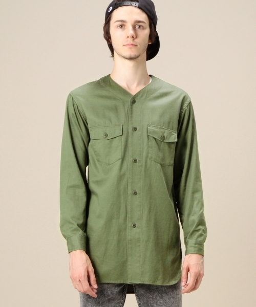 MONKEY TIME（モンキータイム）の「MT C/LYCL ノーカラー ユーティリティー シャツ ◆（シャツ/ブラウス・メンズ・オリーブ・MEDIUM/X-LARGE/LARGE/SMALL）」の9枚目の写真