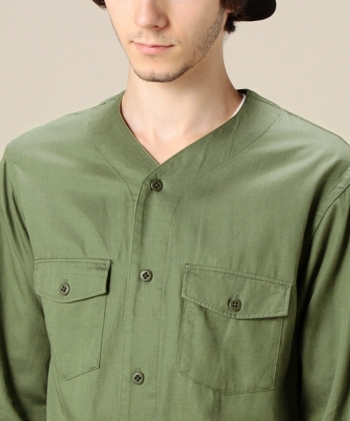 MONKEY TIME（モンキータイム）の「MT C/LYCL ノーカラー ユーティリティー シャツ ◆（シャツ/ブラウス・メンズ・オリーブ・MEDIUM/X-LARGE/LARGE/SMALL）」の10枚目の写真