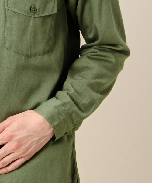 MONKEY TIME（モンキータイム）の「MT C/LYCL ノーカラー ユーティリティー シャツ ◆（シャツ/ブラウス・メンズ・オリーブ・MEDIUM/X-LARGE/LARGE/SMALL）」の2枚目の写真