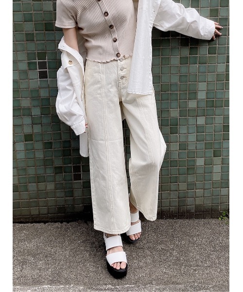 one way（ワンウェイ）の「【oneway】ベルト付きデニムワイド（デニムパンツ・レディース・ホワイト/ダークブルー/ライトブルー/ブラック・M/S）」の2枚目の写真