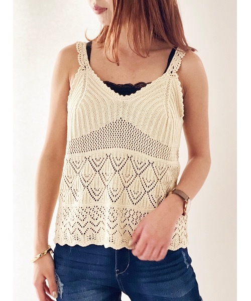 one way(ワンウェイ)の「クロシェキャミ(キャミソール・レディース・ベージュ/ホワイト/ブラック・FREE)」の3枚目の写真