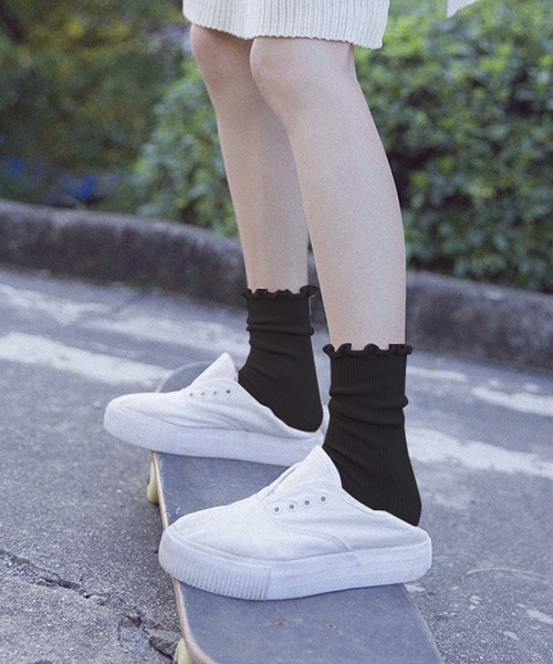 Futier land(フューティアランド)の「メローリブソックス(ソックス/靴下・レディース・ホワイト/ブラック・FREE)」の13枚目の写真