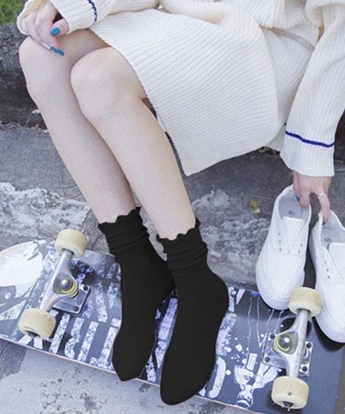 Futier land(フューティアランド)の「メローリブソックス(ソックス/靴下・レディース・ホワイト/ブラック・FREE)」の11枚目の写真