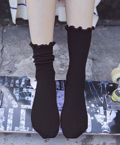 Futier land(フューティアランド)の「メローリブソックス(ソックス/靴下・レディース・ホワイト/ブラック・FREE)」の3枚目の写真