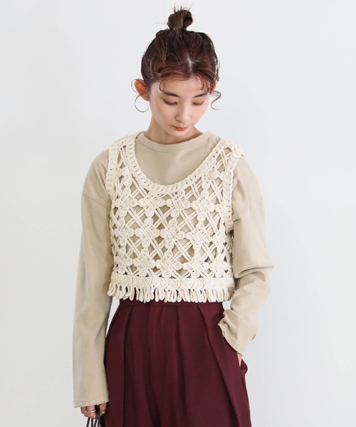 select MOCA（セレクトモカ）の「マクラメロープベスト（ベスト・レディース・アイボリー・FREE）」の3枚目の写真