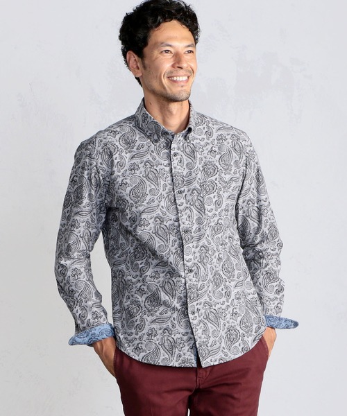 MEN'S BIGI ジャガード織り ボタンダウンシャツ ペイズリー 立体 総柄 MEN'S BIGI ジャガード織り ボタンダウンシャツ ペイズリー 立体 総柄