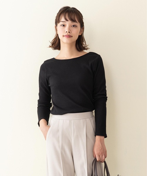 INNOCENT BLUE（イノセントブルー）の「【innocent blue/イノセントブルー】カットリブプルオーバー　リブロンT　しっかりとした肉感のあるカットソー素材（Tシャツ/カットソー・レディース・ブラウン/カーキ/アイボリー/レンガ/ライトベージュ/ブラック・MEDIUM）」の2枚目の写真