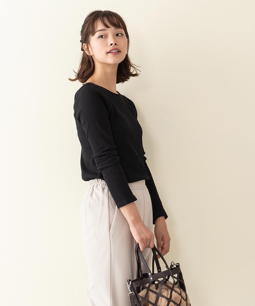 INNOCENT BLUE（イノセントブルー）の「【innocent blue/イノセントブルー】カットリブプルオーバー　リブロンT　しっかりとした肉感のあるカットソー素材（Tシャツ/カットソー・レディース・ブラウン/カーキ/アイボリー/レンガ/ライトベージュ/ブラック・MEDIUM）」の10枚目の写真