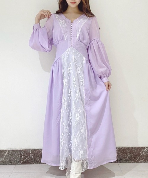 MIIA（ミーア）の「レース切替ワンピース（ワンピース・レディース・ブラック/ベージュ/パープル・FREE）」の3枚目の写真