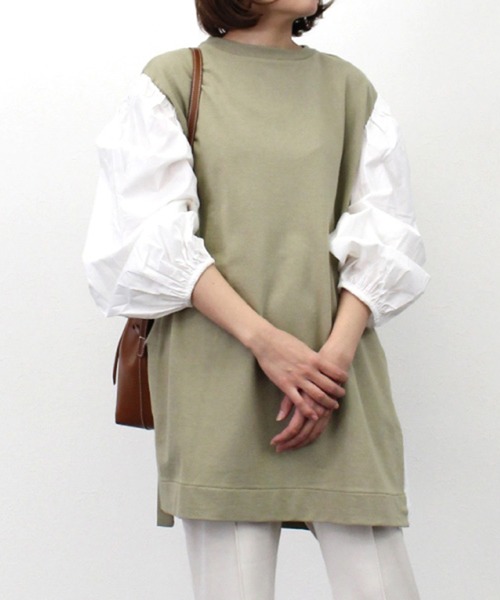STYLEBLOCK（スタイルブロック）の「ミニ裏毛ローンブラウスドッキングチュニック（シャツ/ブラウス・レディース・カーキ/アイボリー/ラベンダー/ブラック・M）」の4枚目の写真