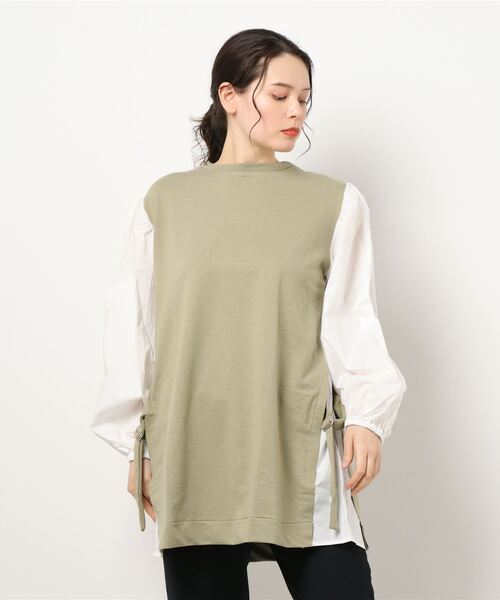 STYLEBLOCK（スタイルブロック）の「ミニ裏毛ローンブラウスドッキングチュニック（シャツ/ブラウス・レディース・カーキ/アイボリー/ラベンダー/ブラック・M）」の7枚目の写真