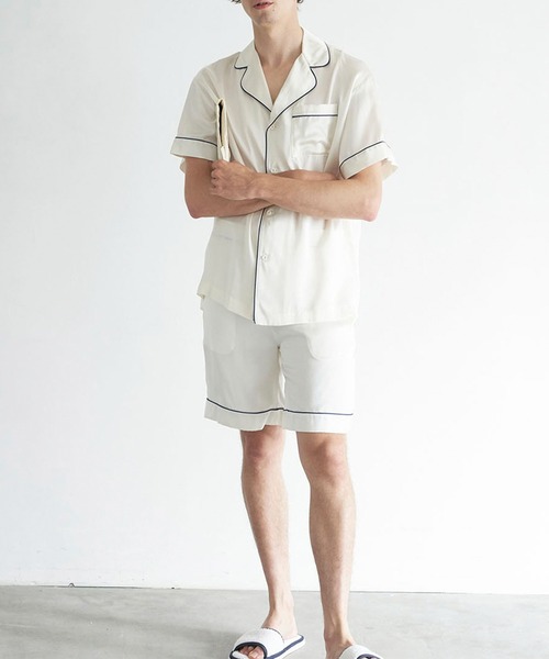 Priv. Spoons Club（プライベートスプーンズクラブ）の「シルクサテンパジャマ/ハーフパンツ（ボトムス単品）（ルームウェア/パジャマ・メンズ・ブラック/ネイビー/サックスブルー/ホワイト・M/L）」の2枚目の写真