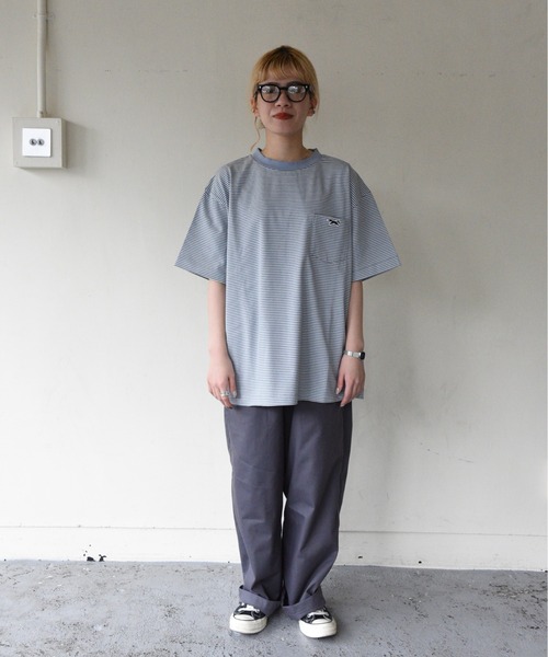 PENNEYS（ぺニーズ）の「PENNEY'S / ペニーズ FOX BORDER POCKET TEEフォックスボーダーポケットSS T-シャツオーバーサイズ（Tシャツ/カットソー・メンズ・ワイン/ブルーグレー/パープル/グリーン・MEDIUM/LARGE）」の8枚目の写真