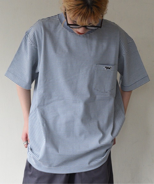 PENNEYS（ぺニーズ）の「PENNEY'S / ペニーズ FOX BORDER POCKET TEEフォックスボーダーポケットSS T-シャツオーバーサイズ（Tシャツ/カットソー・メンズ・ワイン/ブルーグレー/パープル/グリーン・MEDIUM/LARGE）」の10枚目の写真