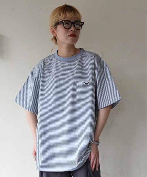 PENNEYS（ぺニーズ）の「PENNEY'S / ペニーズ FOX BORDER POCKET TEEフォックスボーダーポケットSS T-シャツオーバーサイズ（Tシャツ/カットソー・メンズ・ワイン/ブルーグレー/パープル/グリーン・MEDIUM/LARGE）」の11枚目の写真