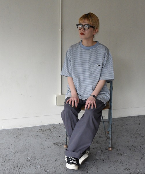 PENNEYS（ぺニーズ）の「PENNEY'S / ペニーズ FOX BORDER POCKET TEEフォックスボーダーポケットSS T-シャツオーバーサイズ（Tシャツ/カットソー・メンズ・ワイン/ブルーグレー/パープル/グリーン・MEDIUM/LARGE）」の16枚目の写真