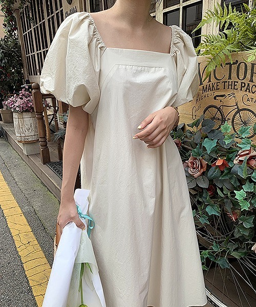 スクエアカラー Yuga パフスリーブaラインワンピース ワンピース Frp エフアールピー のファッション セール