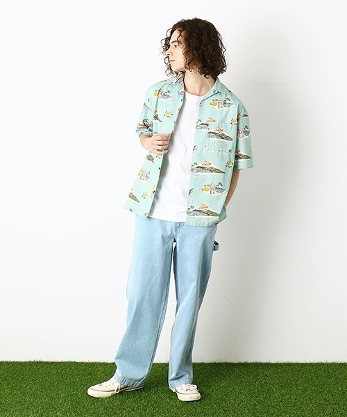 Purple&Yellow（パープルアンドイエロー）の「リゾート柄　アロハシャツ（シャツ/ブラウス・メンズ・ネイビー/サックスブルー・SMALL/MEDIUM/LARGE/X-LARGE）」の5枚目の写真