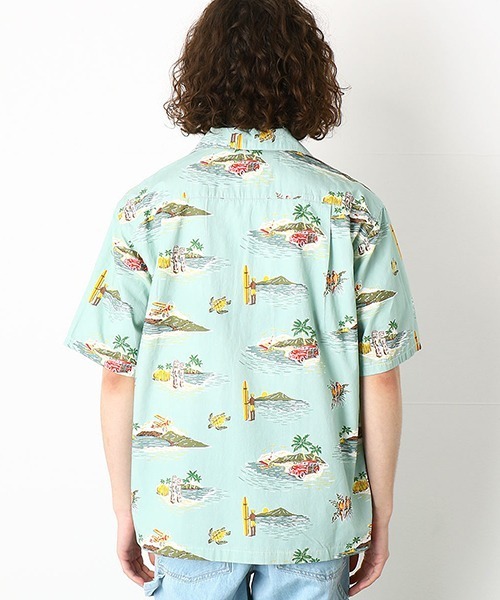 Purple&Yellow（パープルアンドイエロー）の「リゾート柄　アロハシャツ（シャツ/ブラウス・メンズ・ネイビー/サックスブルー・SMALL/MEDIUM/LARGE/X-LARGE）」の10枚目の写真