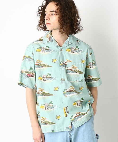 Purple&Yellow（パープルアンドイエロー）の「リゾート柄　アロハシャツ（シャツ/ブラウス・メンズ・ネイビー/サックスブルー・SMALL/MEDIUM/LARGE/X-LARGE）」の8枚目の写真