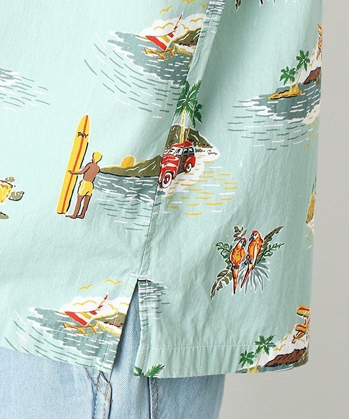 Purple&Yellow（パープルアンドイエロー）の「リゾート柄　アロハシャツ（シャツ/ブラウス・メンズ・ネイビー/サックスブルー・SMALL/MEDIUM/LARGE/X-LARGE）」の14枚目の写真