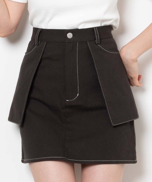 WEGO(ウィゴー)の「WEGO/カラーステッチアウトポケットミニスカート(スカート・レディース・スミクロ/ホワイト・FREE)」の2枚目の写真