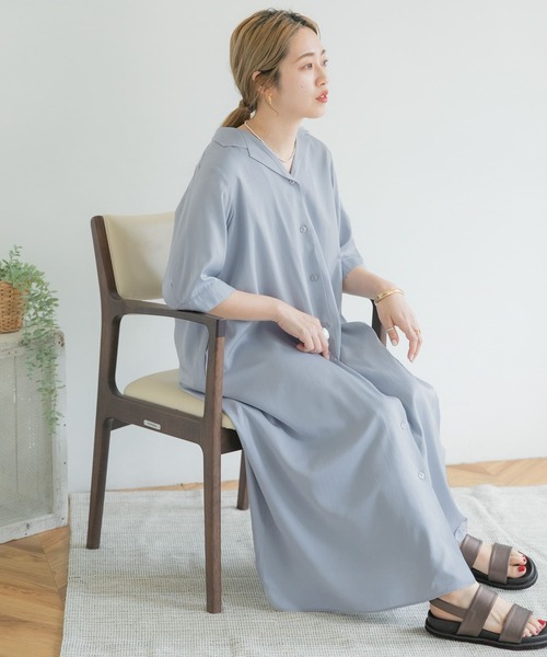 ITEMS URBANRESEARCH（アイテムズ アーバンリサーチ）の「オープンカラーシャツワンピース（シャツワンピース・レディース・ライトブルー/チャコールグレー/アイボリー・FREE）」の20枚目の写真