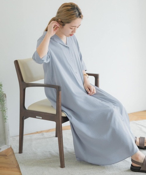 ITEMS URBANRESEARCH（アイテムズ アーバンリサーチ）の「オープンカラーシャツワンピース（シャツワンピース・レディース・ライトブルー/チャコールグレー/アイボリー・FREE）」の19枚目の写真