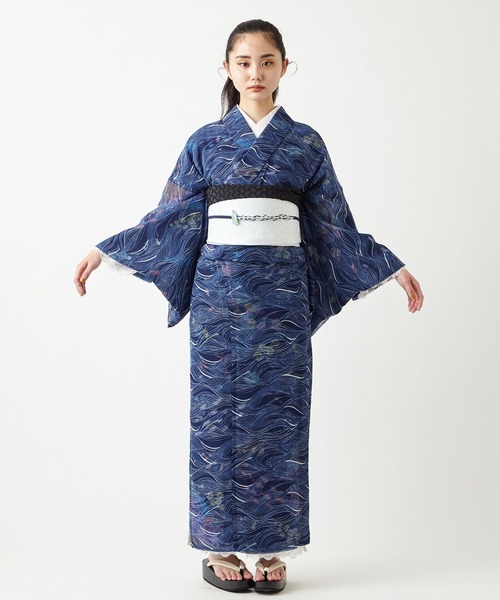 ふりふ（フリフ）の「夏キモノ　ナミノムコウ（着物・レディース・ネイビー・FREE）」の2枚目の写真