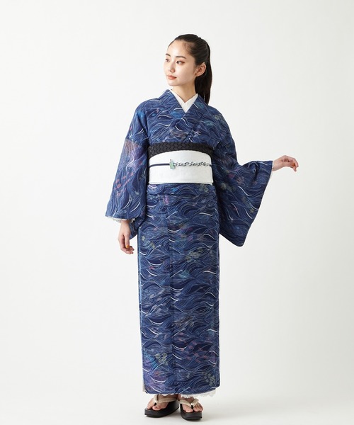 ふりふ（フリフ）の「夏キモノ　ナミノムコウ（着物・レディース・ネイビー・FREE）」の5枚目の写真