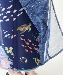 ナミノムコウ　ふりふ　夏着物　浴衣　着物単品 ラスト1点】二重着物単品「ナミノムコウ」(FREE ネイビー