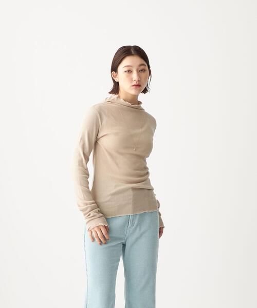 CITEN(シテン)の「<CITEN(シテン)> シアー リブ ハイネック カットソー(Tシャツ/カットソー・レディース・オフホワイト/ダークグレー/ナチュラル・FREE)」の3枚目の写真