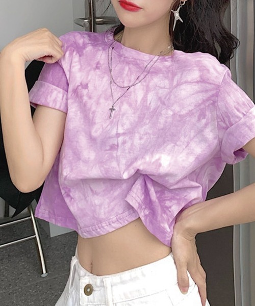 meJane(ミージェーン)の「タイダイプリントチビTシャツ 【ZOZOTOWN限定】(Tシャツ/カットソー・レディース・ホワイト/グレー/パープル・FREE)」の3枚目の写真