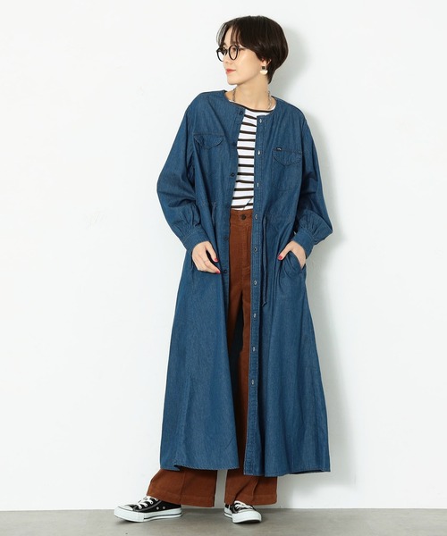 ノーカラー　シャツドレス
