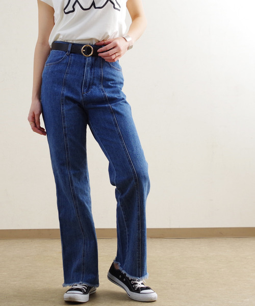 Fizz（フィズ）の「【Fizz/フィズ】　センターシームデニムフレアパンツ（デニムパンツ・レディース・ライトブルー/オフホワイト/ブルー・M）」の3枚目の写真