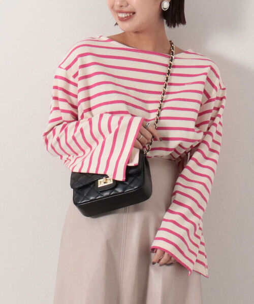 NOLLEY’S（ノーリーズ）の「スリットスリーブボーダープルオーバーカットソー（Tシャツ/カットソー・レディース・ブラック系その他3/グリーン系その他3/ブルー系その他3/ピンク系その他3・FREE）」の4枚目の写真