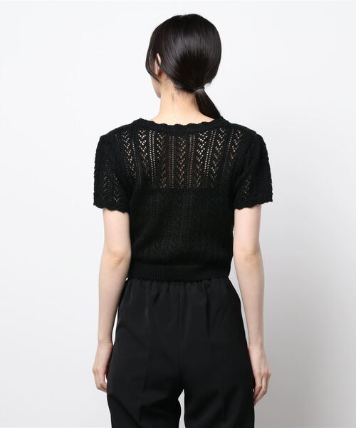 Twinkle;pm（トゥインクルピーエム）の「Vネックカギ編みニット半袖TOPS（ニット/セーター・レディース・ピンク/オフホワイト/ホワイト/ブラック/グリーン・FREE）」の7枚目の写真